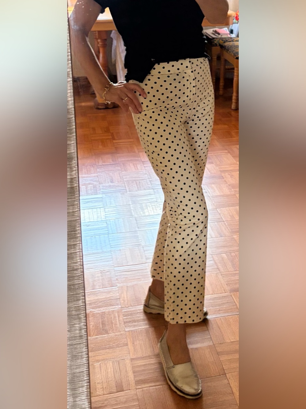 Current/Elliott White Pants with Black Polka Dots